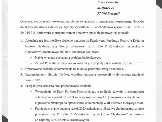 Interwencja w sprawie zorganizowania dowozu do szkoły dzieci z Miejscowości Tryńcza, dzielnicy Zawisłocze - Podchodaczów - 0003.jpg